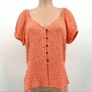 NWT Moral Fiber Orange Gauzy Floral Blouse Top Size XL